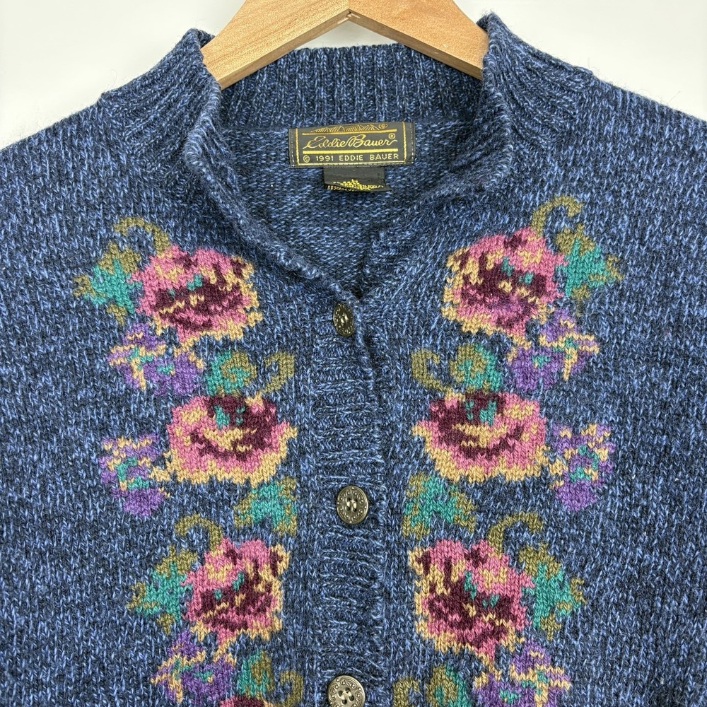 Vtg Women's Eddie Bauer Wool Blend Cardigan Sweater Grannycore Grandma Sz L - Picture 3 of 14